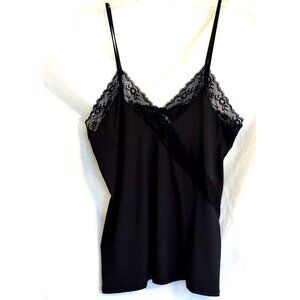 Vince Camuto Black Lace Trim Adj Shoulder Camisole, Size Large